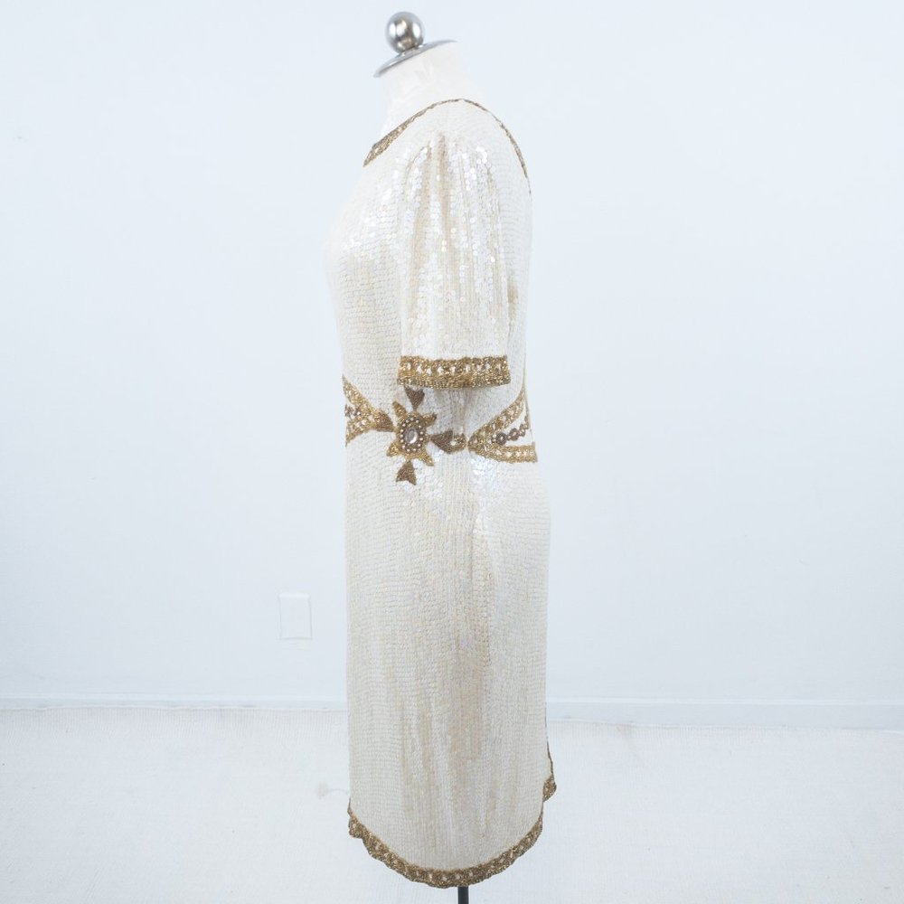 Vintage 10 Silk Versace-Style Sequin Dress White - Picture 5 of 12